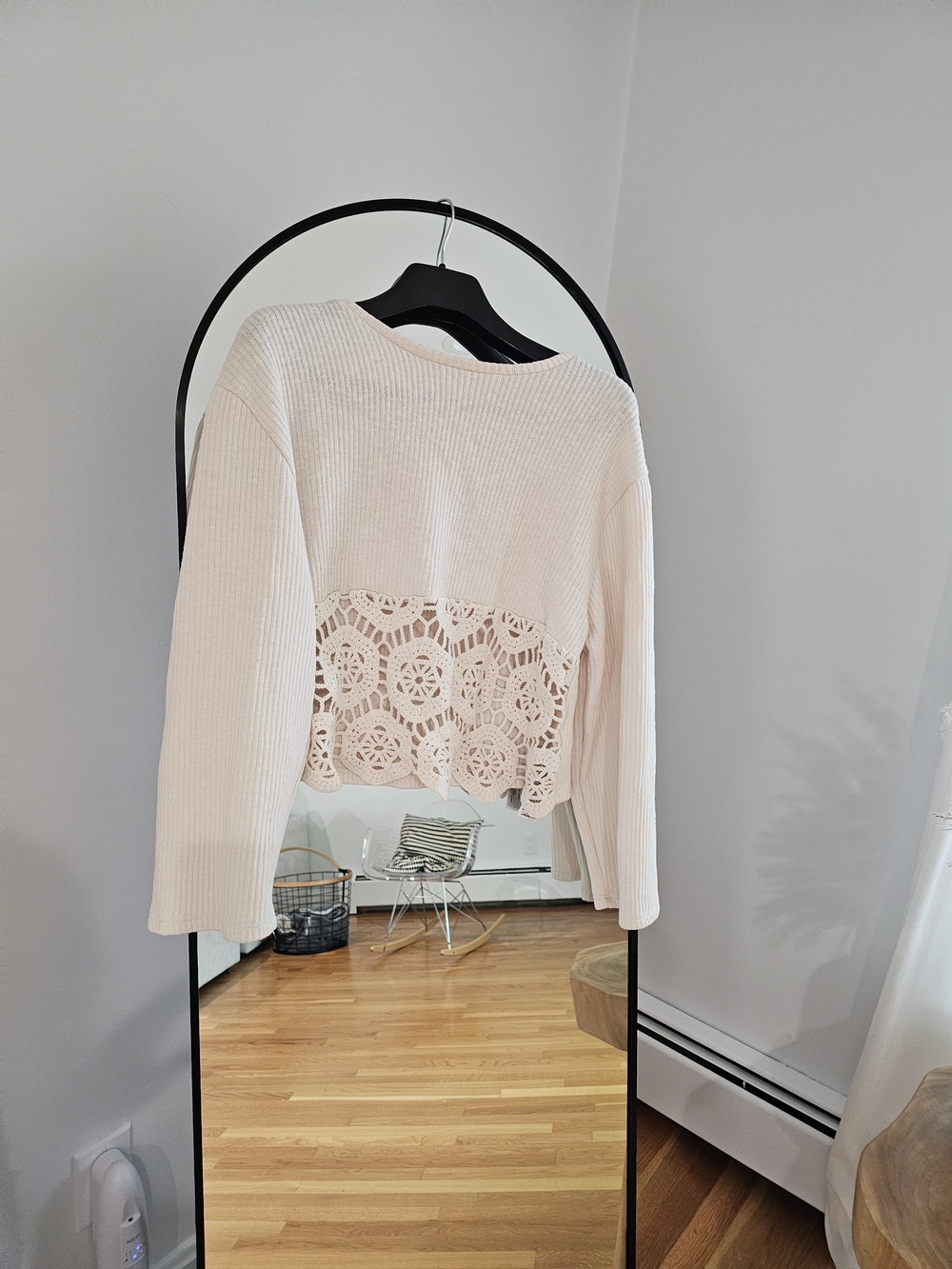 Zara Cream Crochet-Hem Ribbed Knit Sweater
